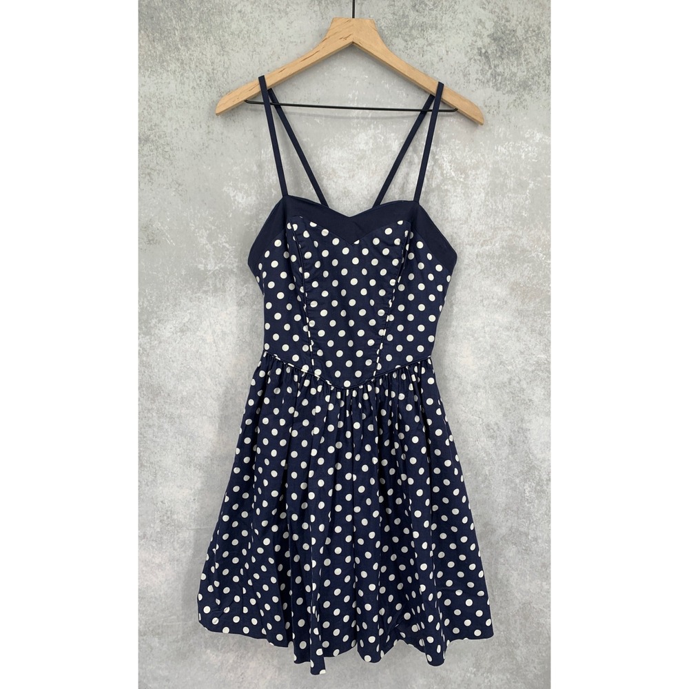Vintage Laura Ashley Dress Womens 12 Blue Polka Dot Fit & Flare Retro